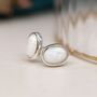 Oval Sterling Silver White Opal Stud Earrings, thumbnail 2 of 9