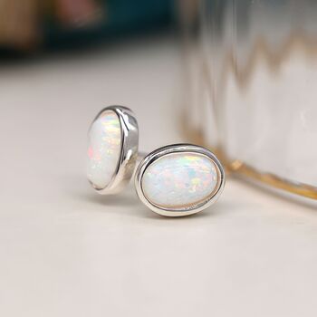 Oval Sterling Silver White Opal Stud Earrings, 2 of 9