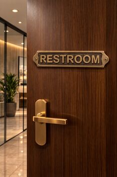 Custom Solid Brass Restroom Plaque With Antique Finish, 4 of 7