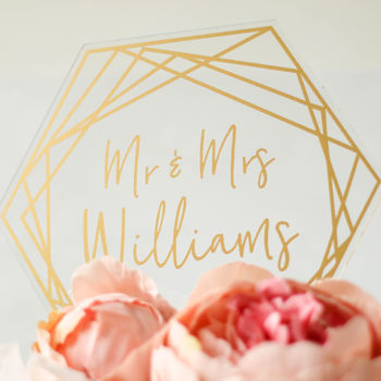 Personalised Gold Wedding Cake Topper Hexagon Shaped, 4 of 5