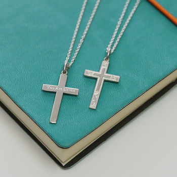 Embossed Sterling Silver Cross Necklace, 2 of 3