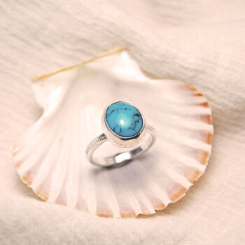 Turquoise Silver Ocean Boho Ring, 8 of 9