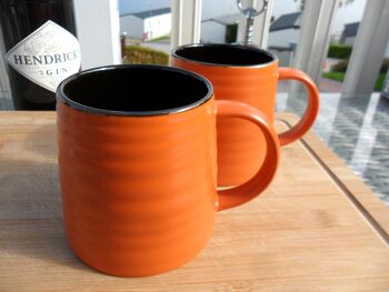 Set Of Two Reactive Glaze Brûlée In Pumpkin Orange And Chocolate Brown, 8 of 9