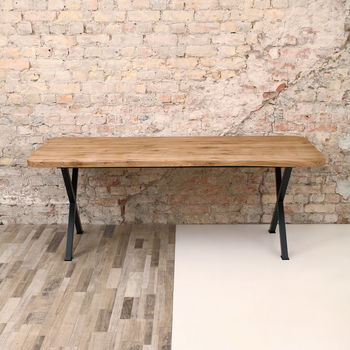 Battersea X Shaped Legs Industrial Oak Dining Table, 2 of 7