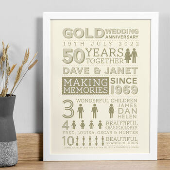 Personalised 50th Golden Wedding Anniversary Print, 3 of 5