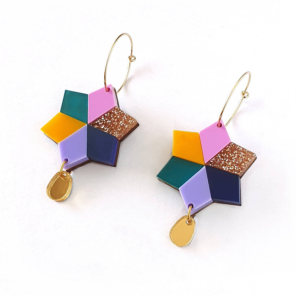 Colourful Patterned Statement Earrings In Blue By Natalie Lea Owen