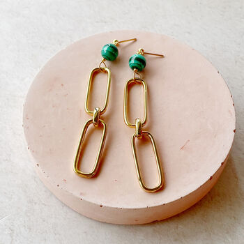 Malachite And Gold Chain Earrings, 4 of 5