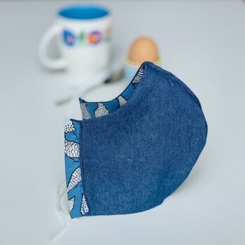 Face Mask Hen/Denim Cotton Hand Made In London, 2 of 5