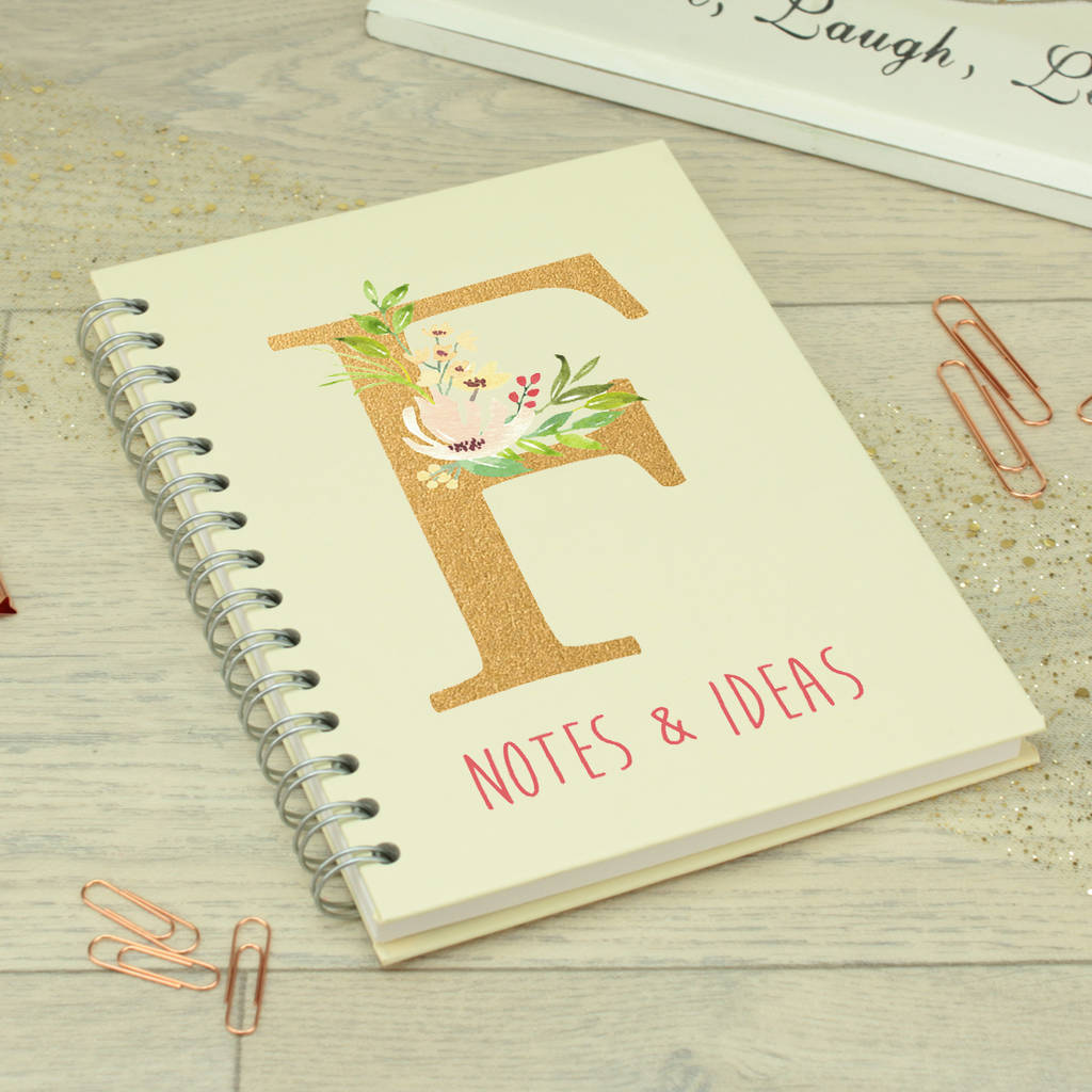 Personalised Floral Initial Ring Bound Notebook By Dreams To Reality Design Ltd