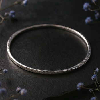 Sterling Silver Hammered Tapered Bangle, 2 of 6