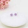 Sterling Silver Pair Of Very Tiny Pink Cz Flower Stud Earrings, thumbnail 1 of 12