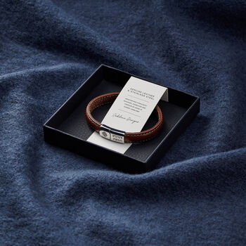 Personalised Men's Coordinates Leather And Steel Bracelet, 6 of 6