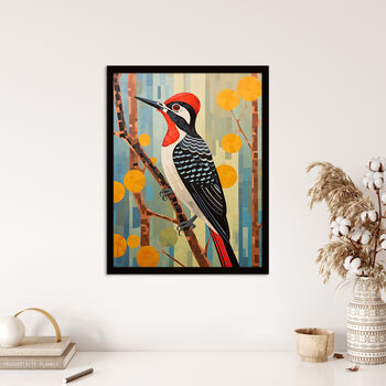 The Watchful Woodpecker Bird In Nature Wall Art Print, 4 of 6