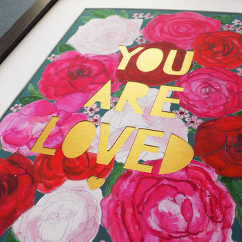 'You Are Loved' Floral Gold Valentines Paper Cut Print, 4 of 7
