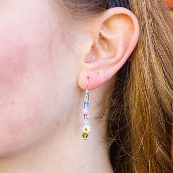 Blossom Beaded Dangly Drop Daisy Flower Earrings, 2 of 4