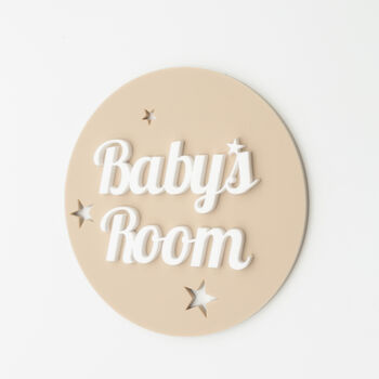 Baby’s Room Door Sign – Beige Round Plaque, 3 of 4