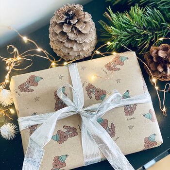 Cockapoo Dog Illustration Personalised Christmas Wrapping Paper, 4 of 7