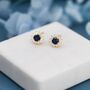 Sapphire Cz Flower Stud Earrings In Sterling Silver, thumbnail 2 of 12