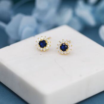 Sapphire Cz Flower Stud Earrings In Sterling Silver, 2 of 12