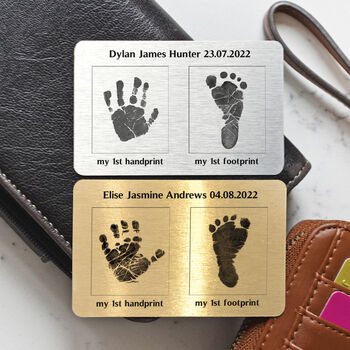 Personalised Hand And Footprint Metal Wallet Card, 2 of 12