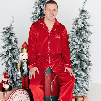 Personalised Dad And Child Christmas Velvet Pyjamas, 6 of 8