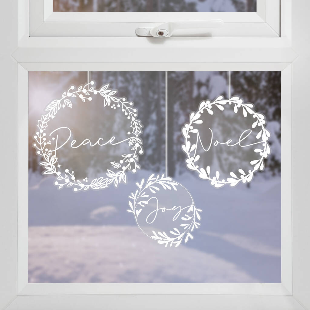 White Wreath Christmas Window Stickers, 1 of 3
