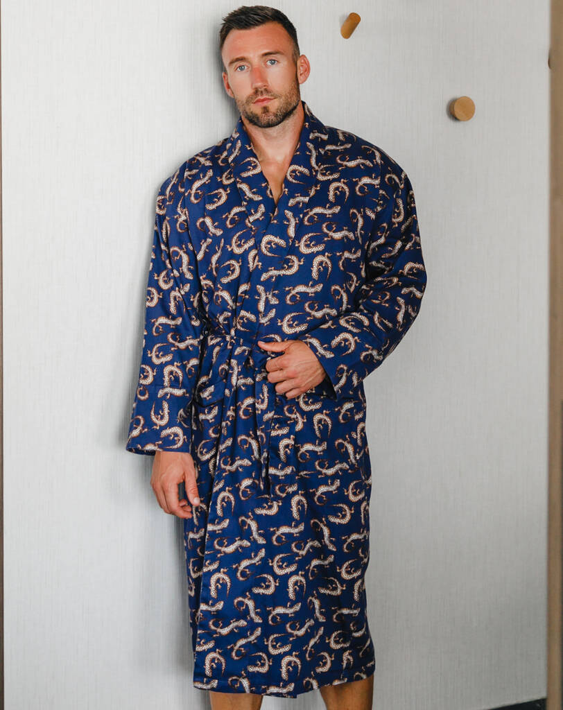Lightweight Men's Dressing Gown Gekko Navy By Bown of London