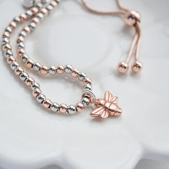Ss And Rg Ball Slider Bracelet, Rose Gold Honey Bee, 2 of 6