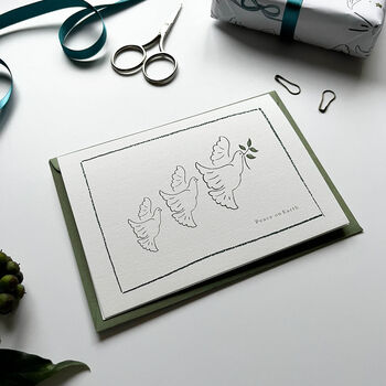 Peace On Earth Doves Christmas Card Single Or Set, 3 of 3