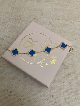 Adina Rose Gold Blue Clover Bracelet, 6 of 6