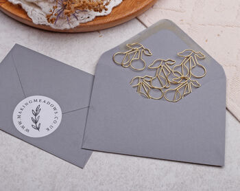 Gold Paper Clips Cherry Shaped, Metal Paperclip For Wedding Or Office Stationery, 2 of 2
