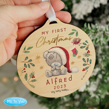 Personalised First Christmas Tiny Tatty Teddy Christmas Tree Decoration, 2 of 5