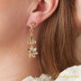 Multicoloured Tourmaline Star Shaped Long Stud Gold Earrings, thumbnail 2 of 9