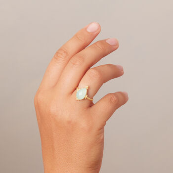 Aqua Chalcedony 18 K Gold And Silver Pear Shaped Ring, 3 of 12