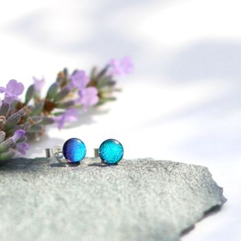 Small Blue Fused Glass Sterling Silver Stud Earrings, 3 of 12