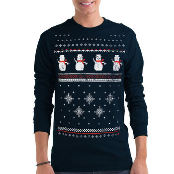 Mens Festive Christmas Snowman Long Sleeve Tshirt, 2 of 5
