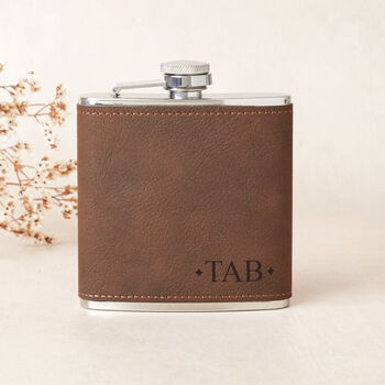 Personalised Initials Leather Hip Flask, 3 of 5