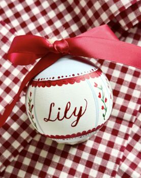 Custom Hand Painted Christmas Bauble Burgundy And Blue, 4 of 12