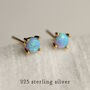 Blue Opal Sterling Silver Gold Stud Earrings, thumbnail 2 of 5