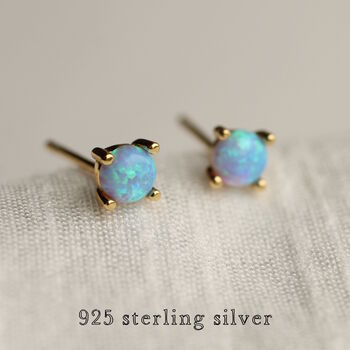 Blue Opal Sterling Silver Gold Stud Earrings, 2 of 5