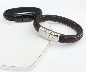 Mens Leather Strap And Steel Bracelet, 2 of 4