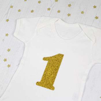 First Birthday Glitter Number One Baby Grow, 4 of 6