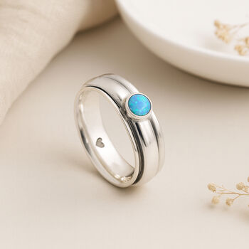 Personalised Sterling Silver Blue Opal Spinner Ring – 5mm, 2 of 8