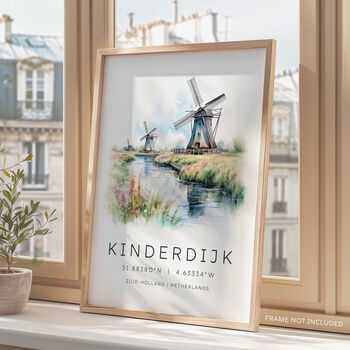 Netherlands Travel Print Of The Kinderdijk Windmill, 2 of 7