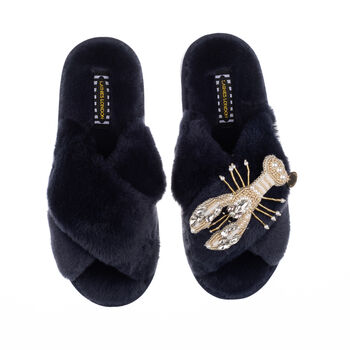 Classic Slippers With Artisan Gold Lobster Brooch, 3 of 6
