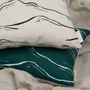 Natural, Pink And Green Linen Mountain Cushion, 2 of 4