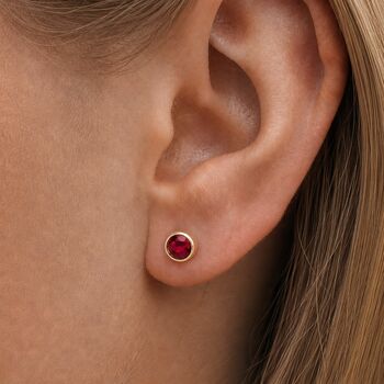 7mm Gold Plated Sterling Silver Ruby Cz Stud Earrings, 2 of 6