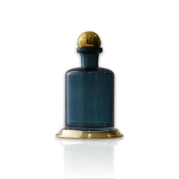 Deep Green Glass Decanter With Brass Base, 4 of 4