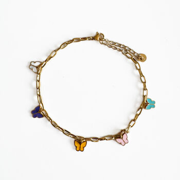 18k Gold Plated Multicoloured Butterfly Charm Anklet, 3 of 3