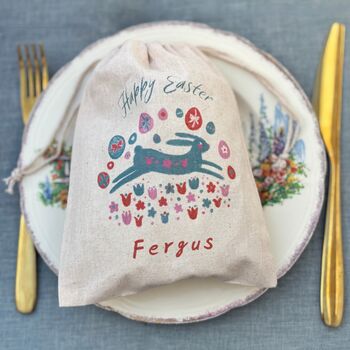 Personalised Boys Easter Gift Bag With Seeds: Blue Scandi Folk Rabbit, 5 of 5